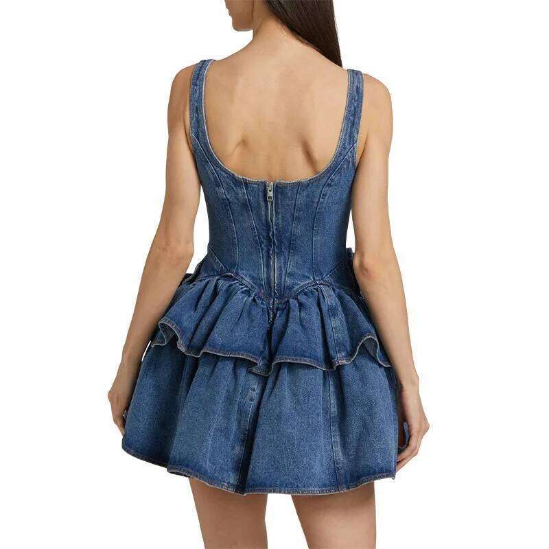 Chic Summer 3D Floral Denim Mini Dress Vintage A Line Halter High Street Jean Vesidos 2025 New Lady Partyy2k Fashion Clothing