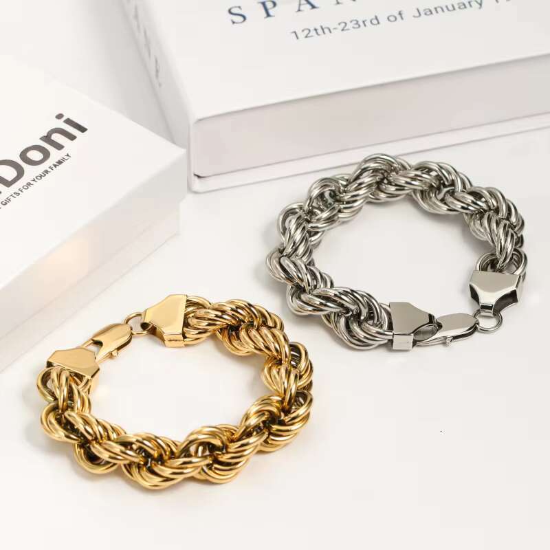 Hip Hop Custom Bijoux Homme 10mm Twist Heavy Chunky Big Gold Plated Rope Chain 925 Silver Jewelry Men Bracelet