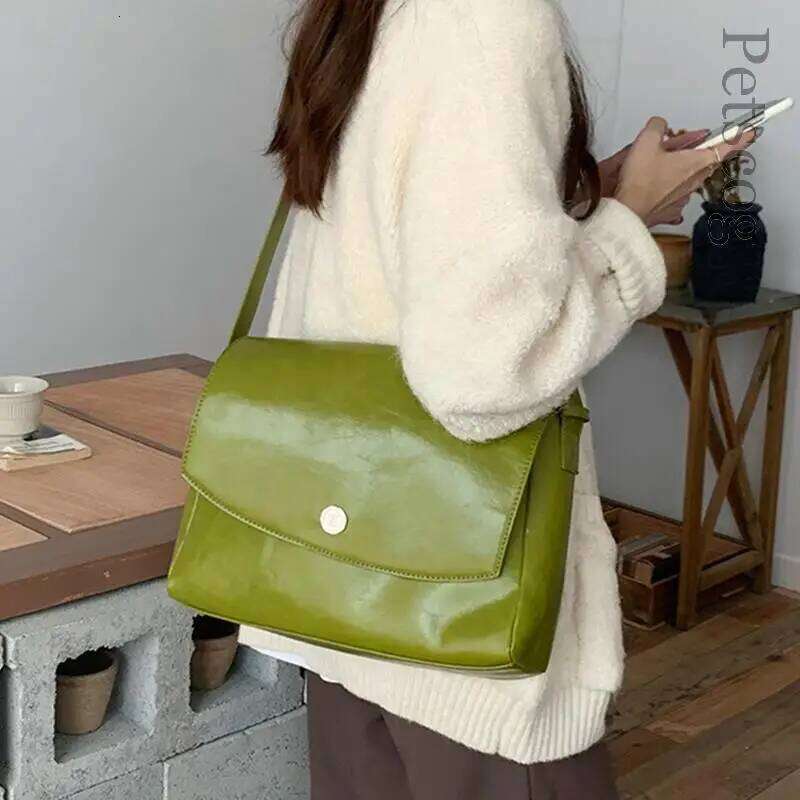 Women's Bags Designer Glossy Pu Leather Crossbody For Women Green Large Capacity Flap Casual Shopper Messenger Purse Female Fashion Shoulder Bags