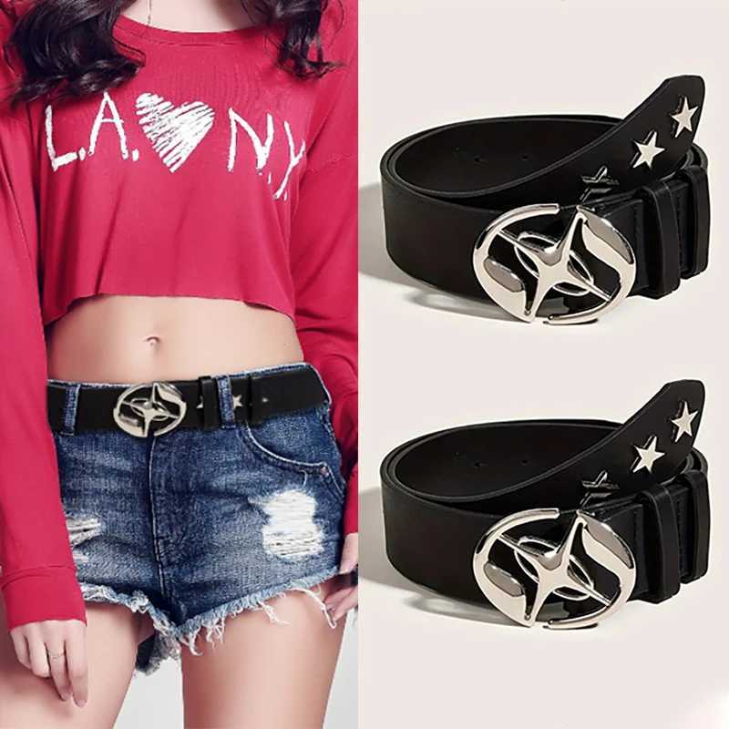 New Luxury Womens Belt Fashion Classic Star Shaped Hollow-Out Oval Buckle Design Black Faux Leather Casual Mens Belt Plus Size XJ250602