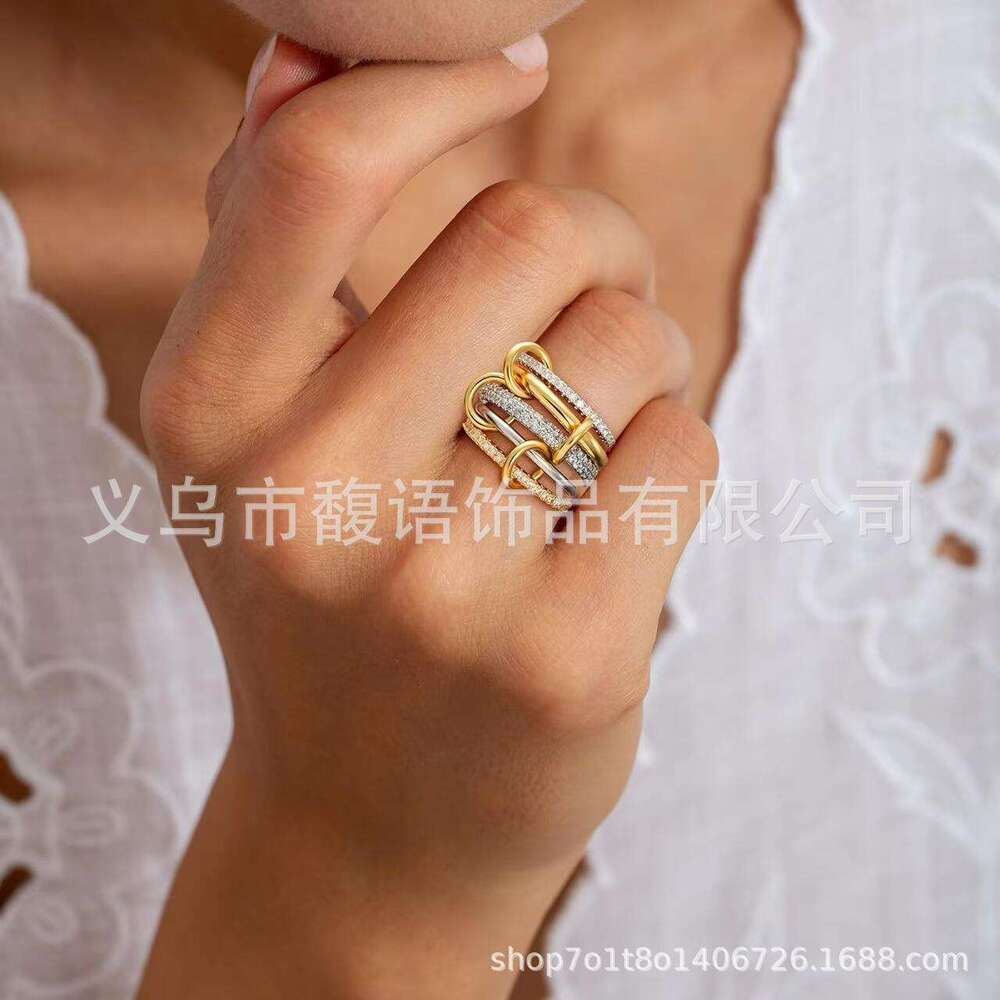 New Hot Selling Layered Cubic Zirconia Inlaid Thick Glossy Gold and Sier Ring