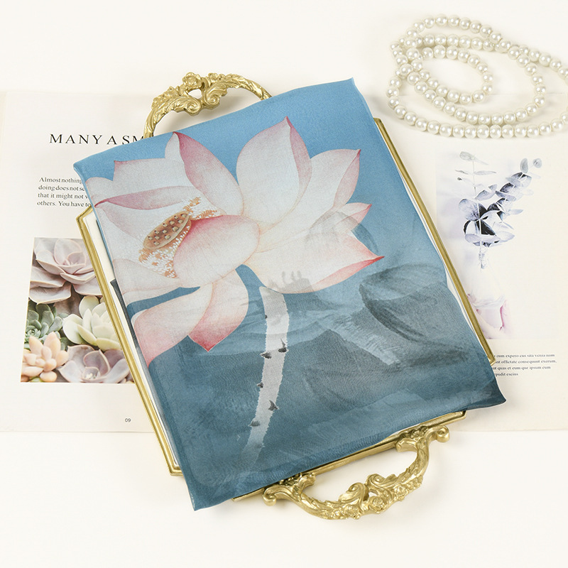 K915 Chiffon scarf 100% printed 175*65 machine curled thin scarf Hangzhou silk self-produced wholesale