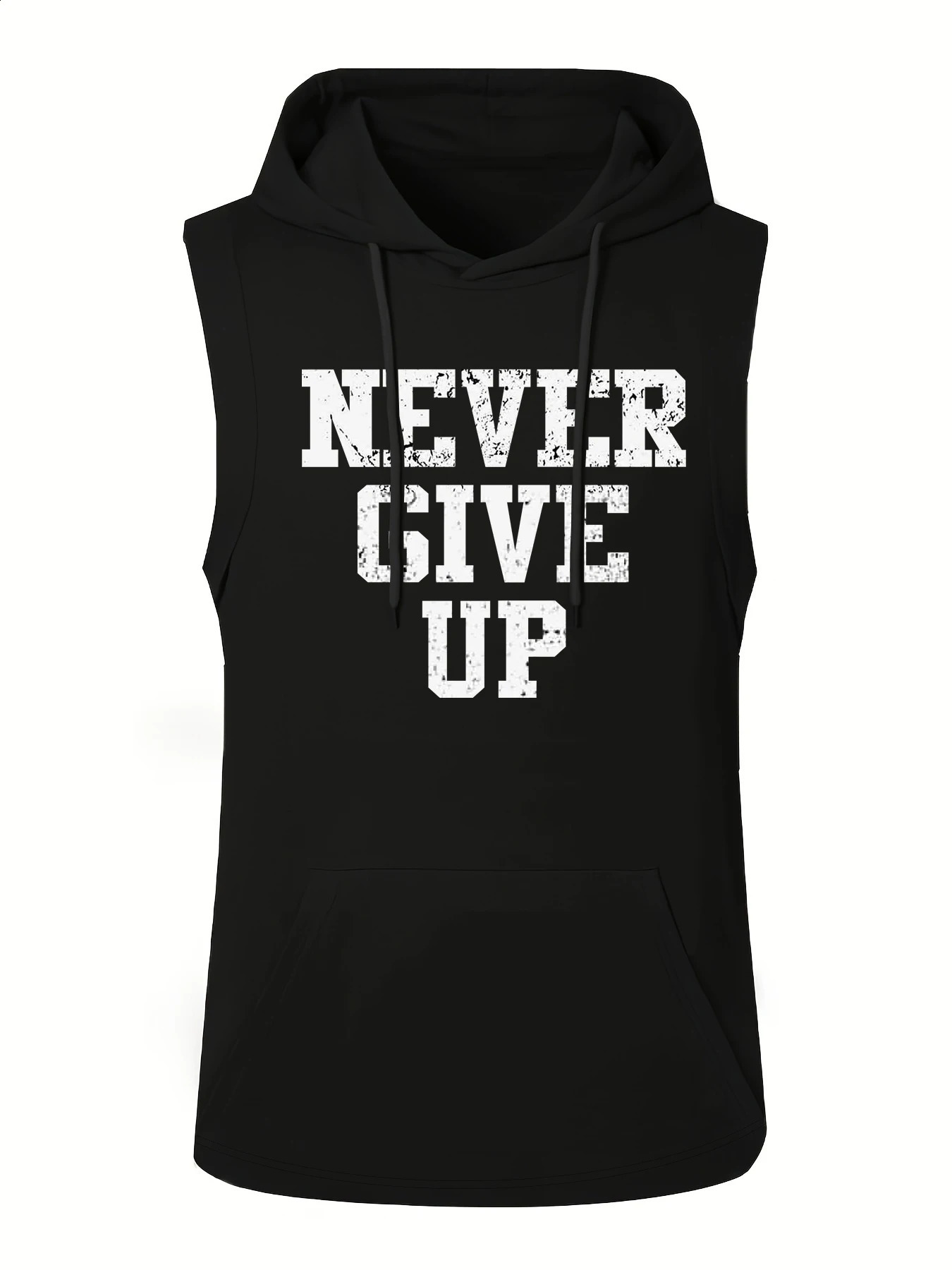 Mens Sleeveless Hooded Vest with the Inspiring Never Give Up Personalized Print Summer Letter n Exuding Street S 250527