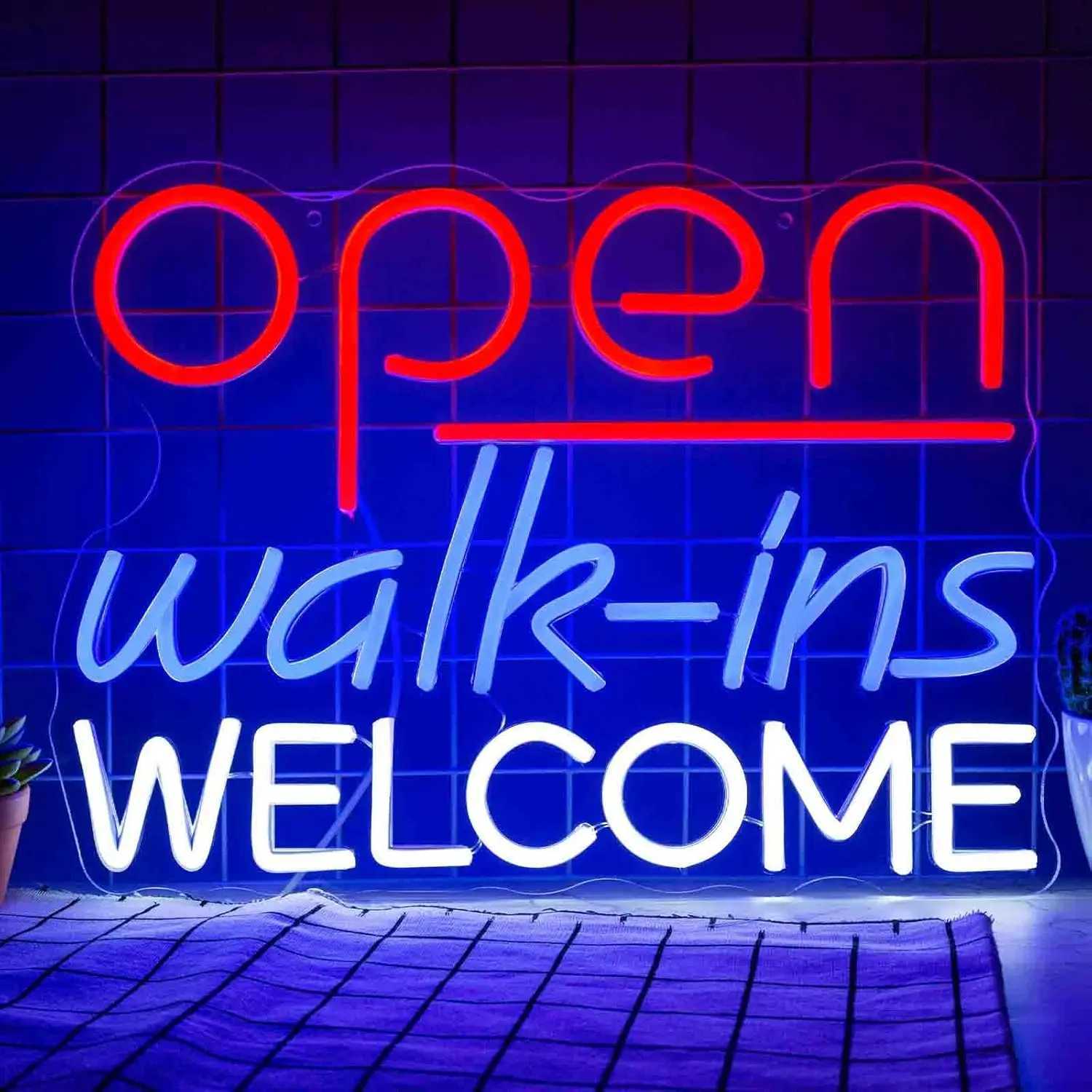 Open Walk ins Welcome Neon Sign LED Neon Light for Wall Decoration Business Sign Bar Pub Restaurant Blue Red White XJ250602