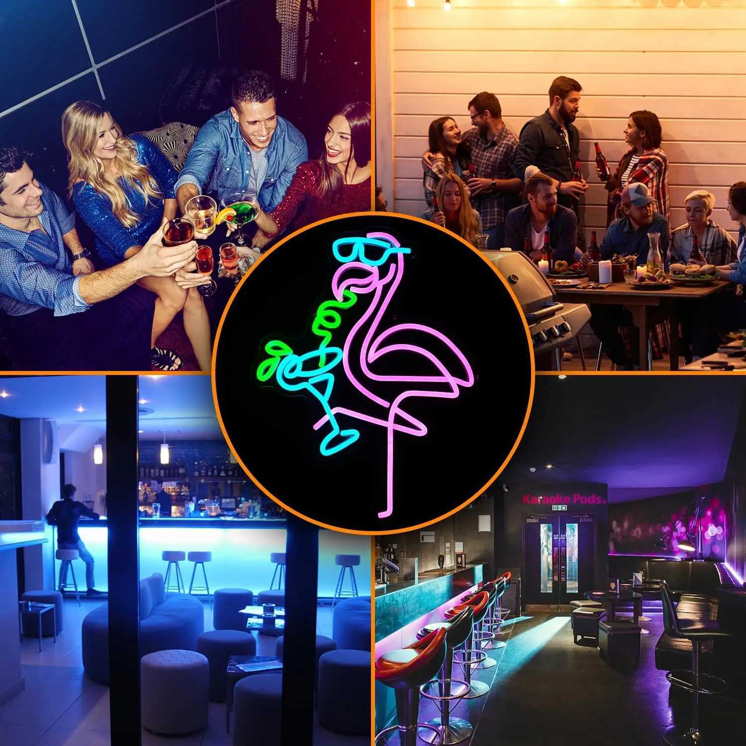 Flamingos Drink Neon Sign USB Powered LED Dimmable Neon Light for Living Room Kids Room Bar Club Wall Decor Personalized Gift XJ250602