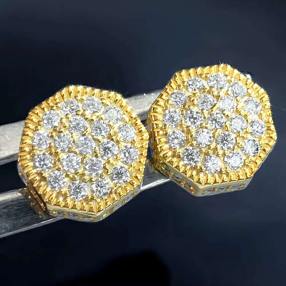 Custom Iced 10mm Mens Ear Stud Octagon Setting Passed Tester D Color Moissanite Diamond Screwback Stud Earrings in S925 Silver