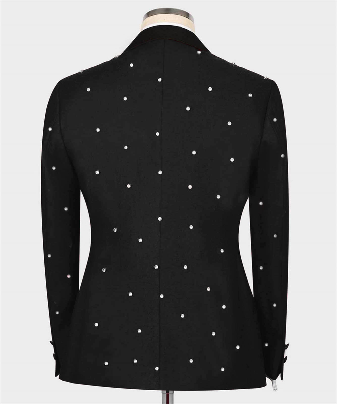 Handsome Beading Men Wedding Tuxedos Peaked Lapel Tailored Pants Suits Birthday Party Prom Groom Wear 2 Pieces