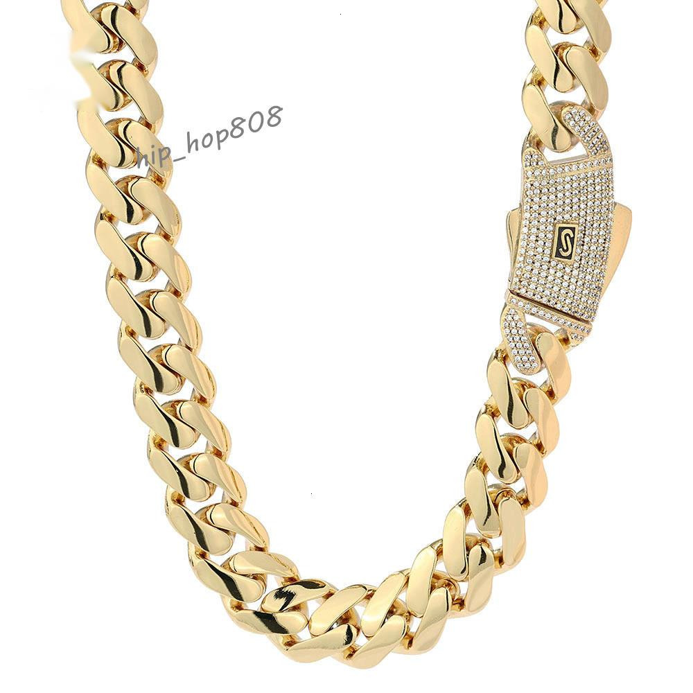NUOYA 14K/18K Gold Plated Thick Solid Cuban Link Chain Hip Hop Jewelry Iced Diamond Clasp Flat Miami Cuban Link Necklace for Men
