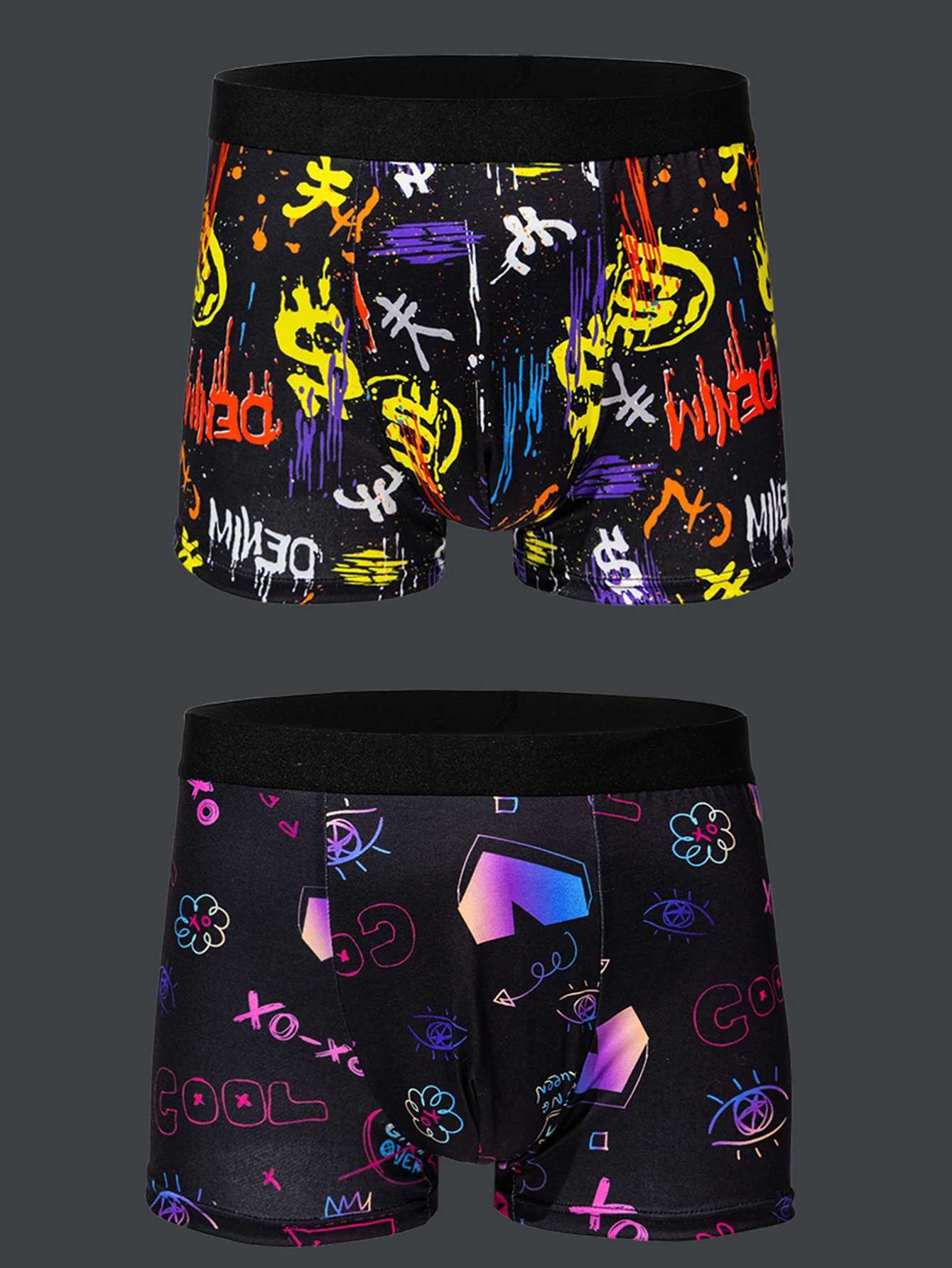 5-piece Mens Trendy Graffiti Pixel Cyberpunk Print Boxer Underwear Comfortable and Casual Fashionable Boxer W250819