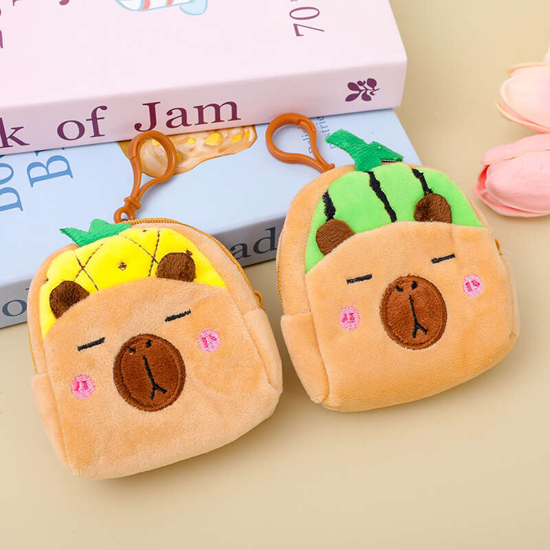 Fruit Style Capybara Cute Cartoon Plush Coin Purse Lipstick Storage Square Small Backpack