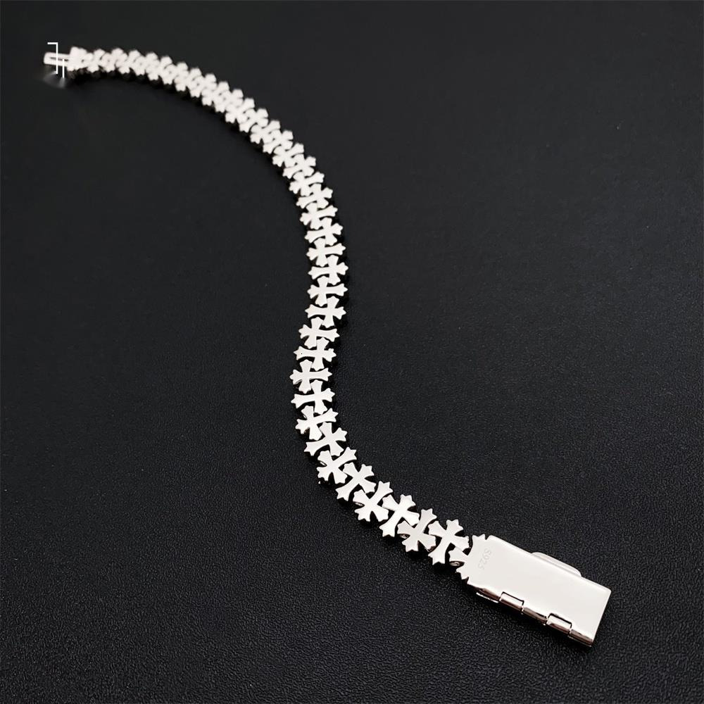 New Arrivals Hip Hop Iced Pass Tess VVS Moissanite 925 Silver Cuban Link Bracelet 8.5 MM Cross Design Cuban Bracelet Unisex