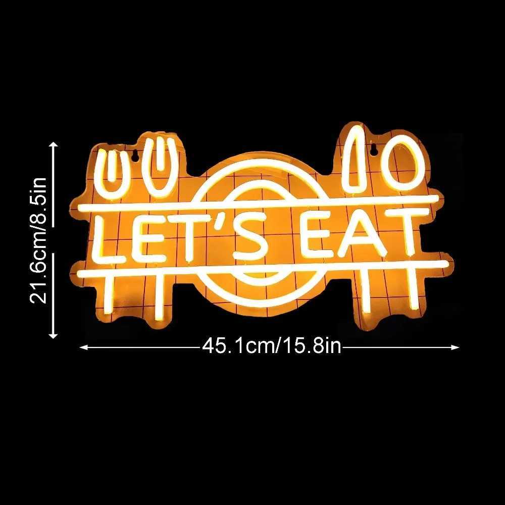 Lets Eat LED Neon Light Sign Fork Knife Spoon Plate Dish Food Restaurant Kitchen Canteen Party Wall Sign Decor Gift USB Powered XJ250602