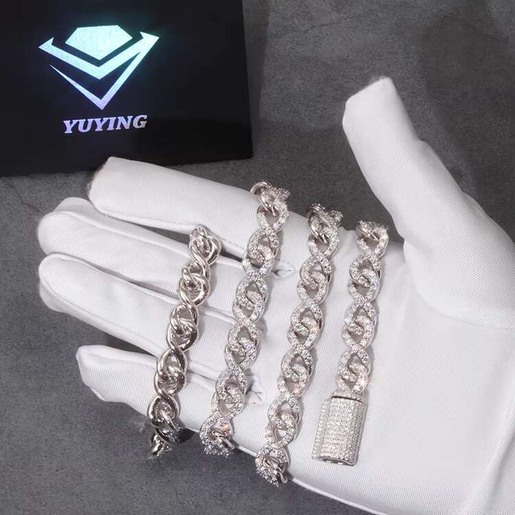 Hot Sale Infinite Chain VVS Diamond Moissnaite Cuban Link S925 Silver Gold Plated Hip Hop Fine Jewelry Necklaces Bracelet