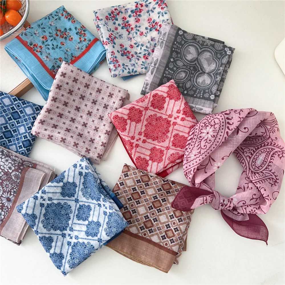 Fashion Women Printing Cotton Linen Small Square Scarf Summer Scarf Womens Versatile Paisley Scarf Head Band Hair Accessories W250602