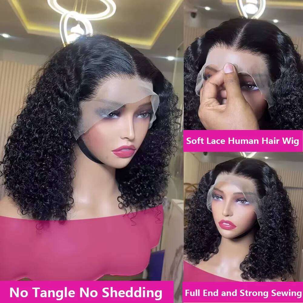 Brazilian Loose Deep Wave 13x4 Lace Frontal Human Hair 200% Transparent HD Water Curly Short Bob Wig Remy Wigs For Women