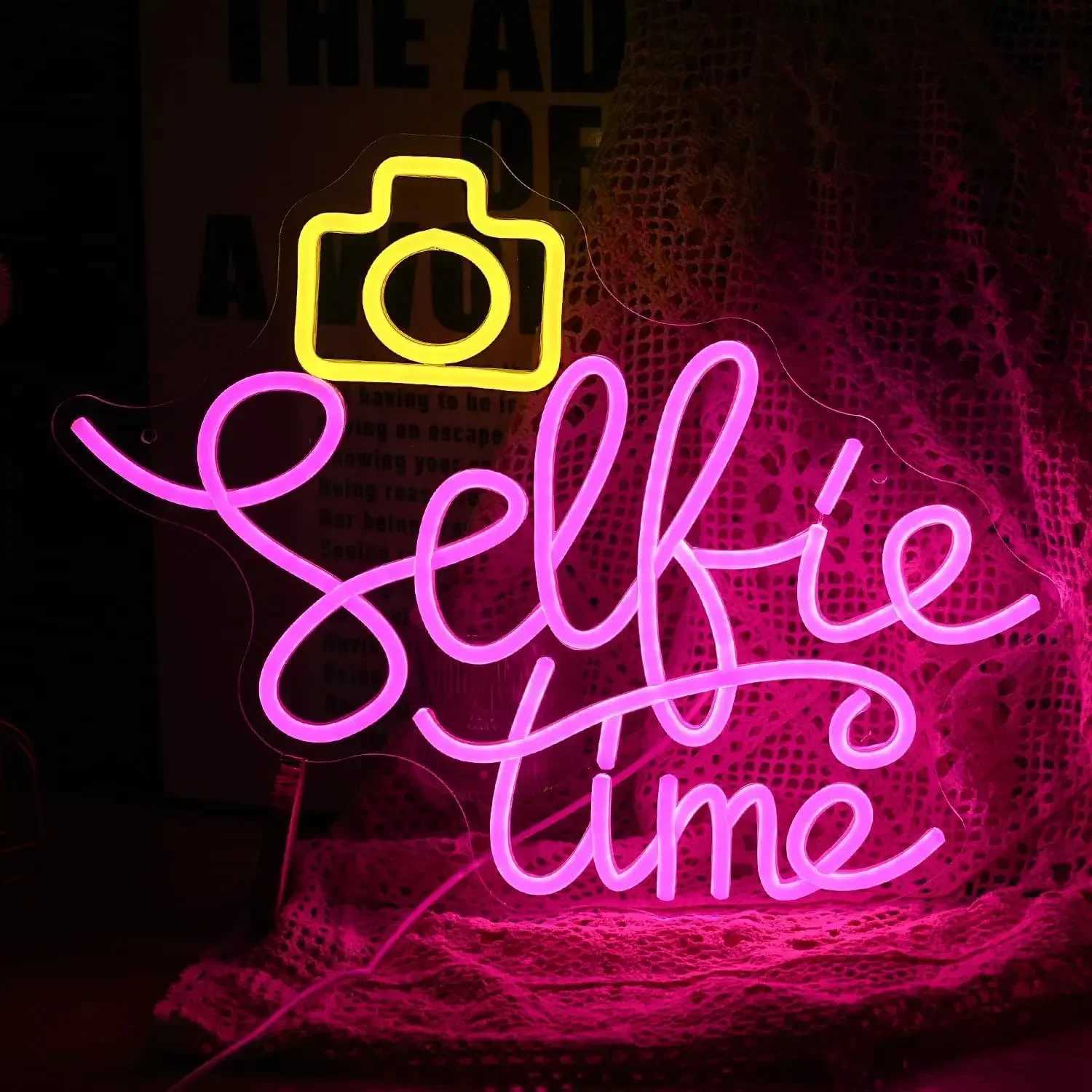 Selfie Time Neon Sign LED Camera Neon Light Sign Adjustable Brightness USB Photographic Studio Bedroom Room Decor Party GiftsXJ250602
