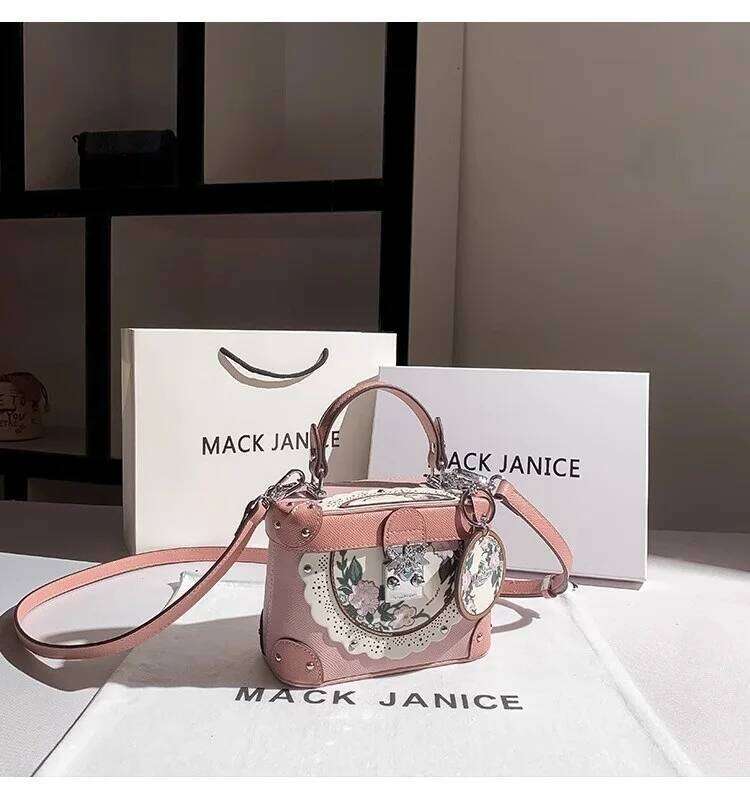High Quality Textured Leather Fashion Floral Print Square Box Women Handbag Lady Purse Shoulder Messenger Female Casual Bag