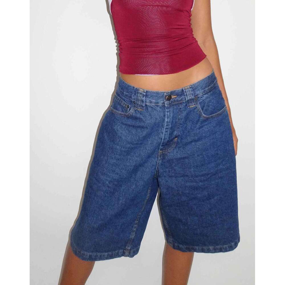 Loose Non-Stretch Denim Mid-Length For Women, Cropped Pants B5