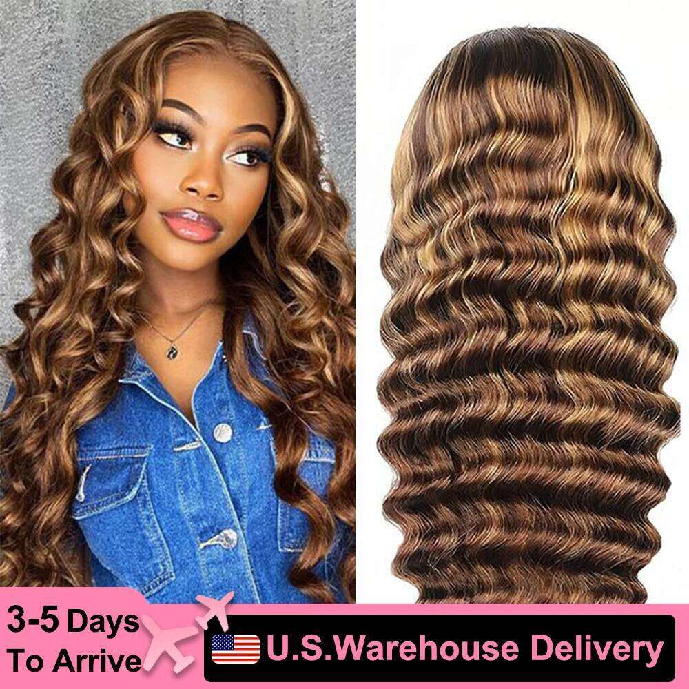 30 34 Inch Loose Deep Wave Frontal Wig 13x6 Ombre Highlight HD 4/27 Colored Curly 13x4 Lace Front Human Hair Wigs