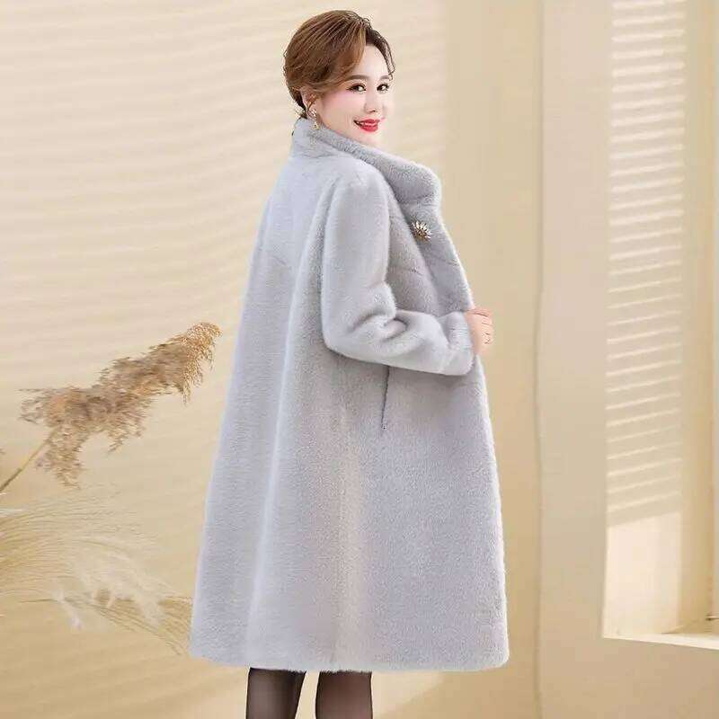 2025 new winter mink coat women Fashion Elegant middle-aged mom Stand collar long Warm fur jacket Female loose overcoat T825
