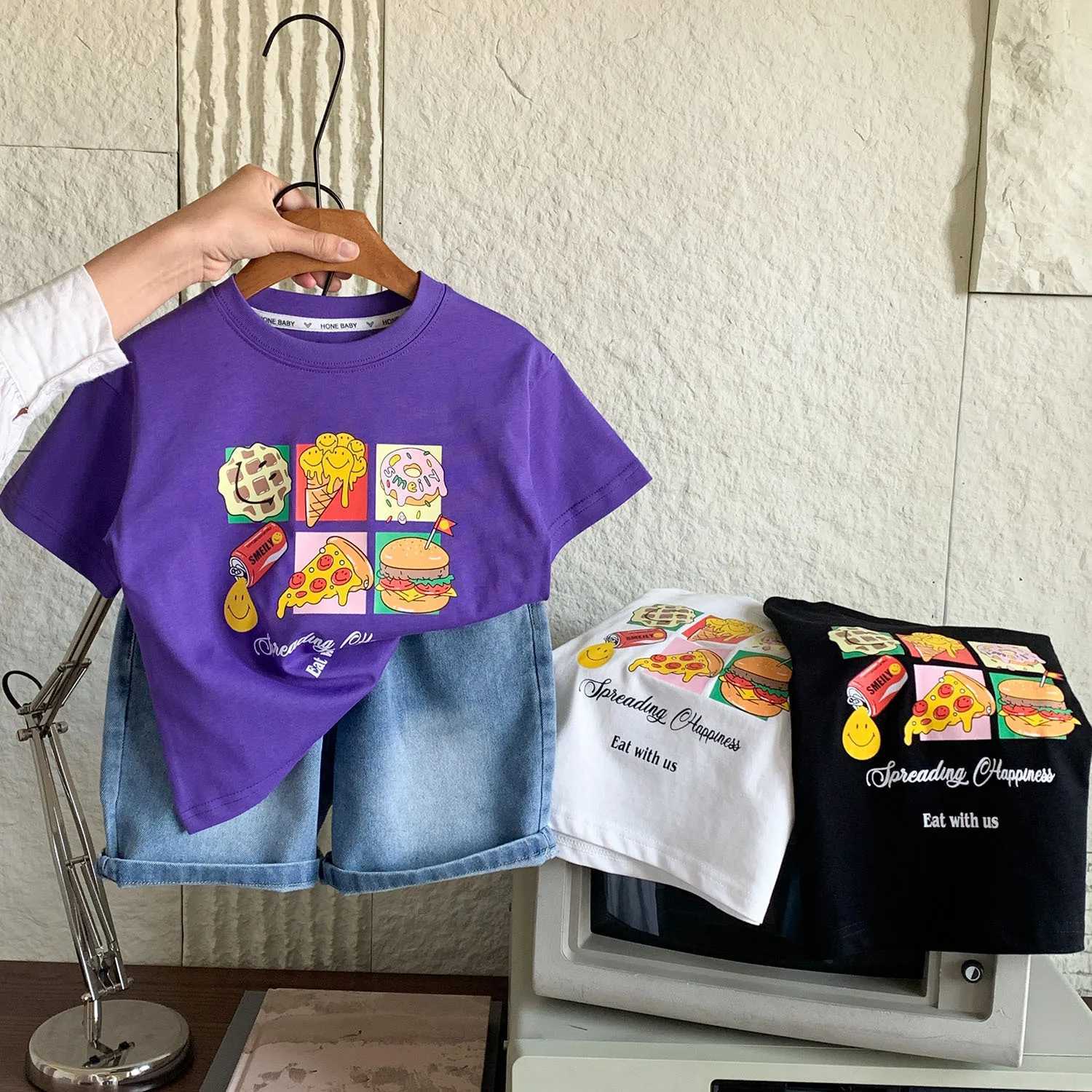 Boys Short Sleeve T-shirt Summer Children Top Boys Half Sleeve Burger Printed Cartoon Children Clothing T250603