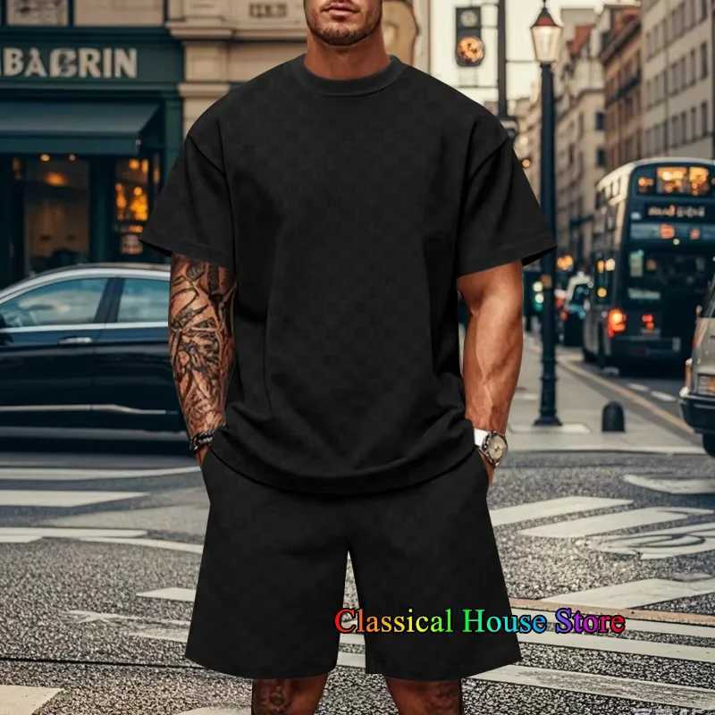 Summer New Mens TraCKsuit Printed T-shirt+Shorts Set Sport Outfit Jogging Suit Outdoor Streetwear Oversized CloTHes Z250602