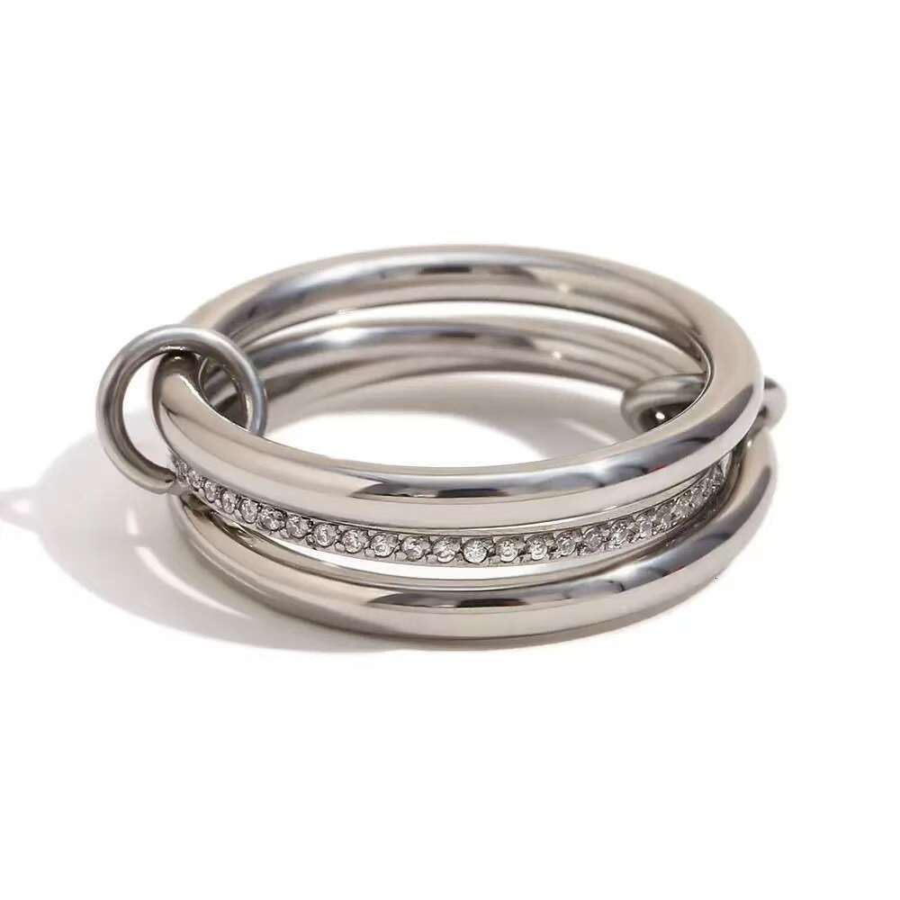 fashion ring niche stainless steel goldplated fourlayer middle diamond joint hand jewelry layered plain band