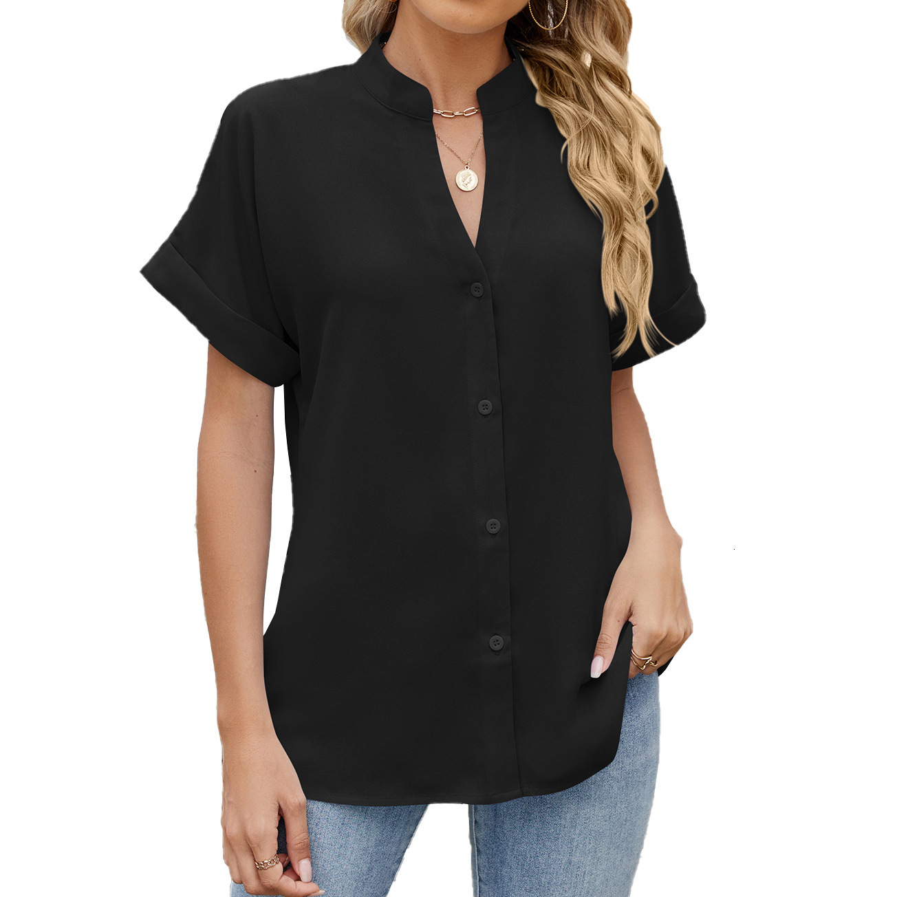 Luxury Designer Clothing Fashion 2025 Summer New Item Solid Color V-neck Loose Short Sleeved Button Up Shirt Chiffon Shirt Fashion Designer Shirt