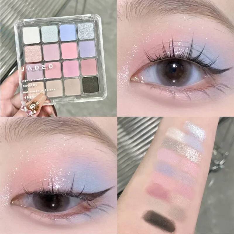 Pearly Glitter Eyeshadow Matte Blue Pink Korean Charming Makeup Palette 16-color Lasting Shiny Eye Pigments Cosmetic