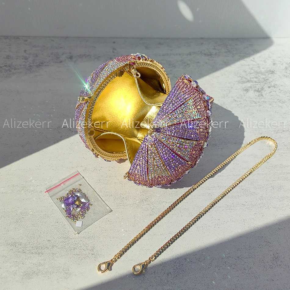 Alizekerr Hot Air Balloon Shaped Crystal Evening Bags Women Classy Unique Rhinestone Circular Clutch Purses Wedding Party Z250603