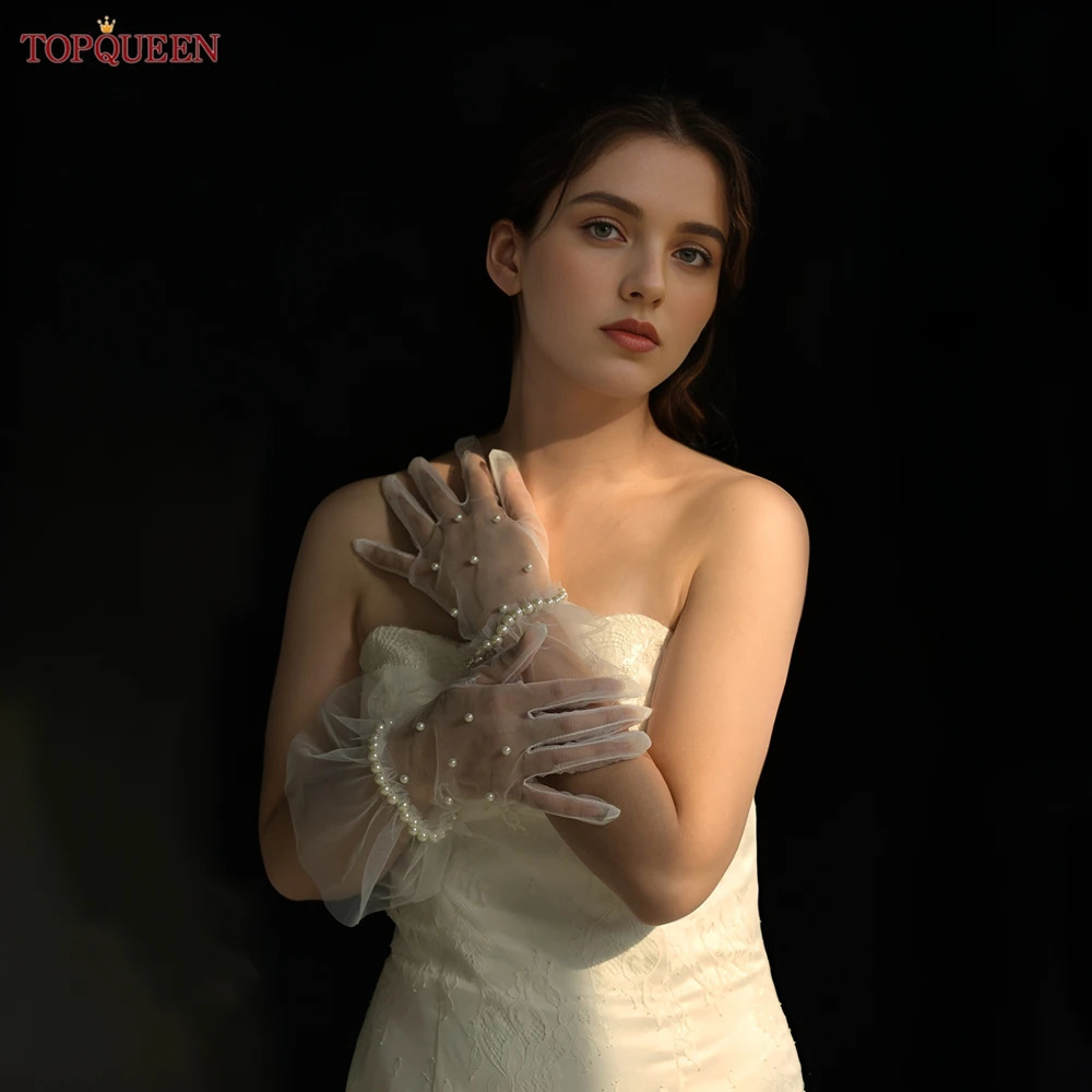 TOPQUEEN VM41A Elegant Pearls Bride Glove Vintage Wedding Gloves Elbow Length Finger Wedding Accessories Lady Bridal DIY Gloves 250530