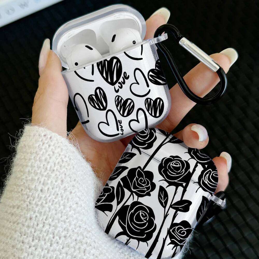 Black Heart Bow Design Pro 2/Pro TPU Earbuds Case For 4 2024 3 1 2 Gen Earphone Protective Cover
