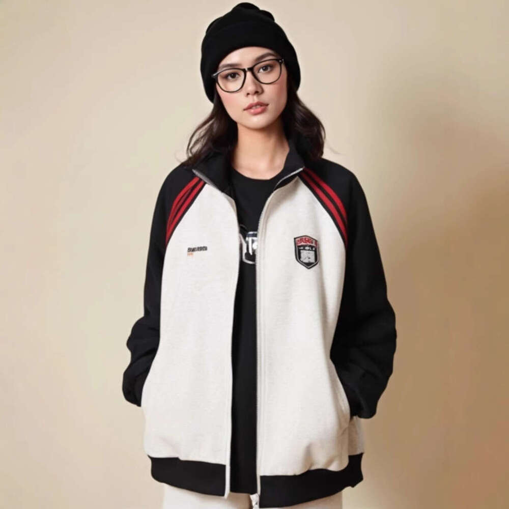 Chinese Style American Jacket For Women Spring And Autumn High-End Patchwork Raglan Sleeve Sweatshirt Cardigan Trend B5