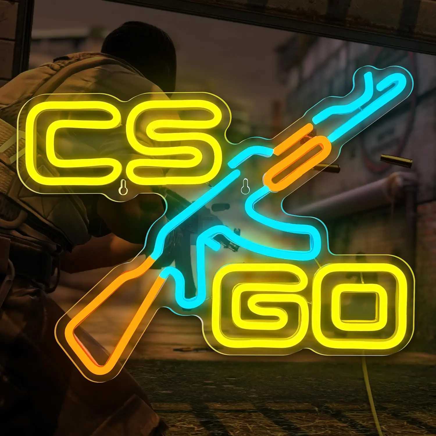 CS Game Gun Neon Sign for Game Room Bedroom Bar Man Cave Wall Decor USB Dimmable Game Neon Lights Birthday Christmas Gifts XJ250602