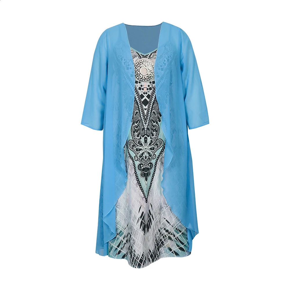 Plus Size Casual Dress Sets Solid Open Front and Graphic Printed Clothing 250526