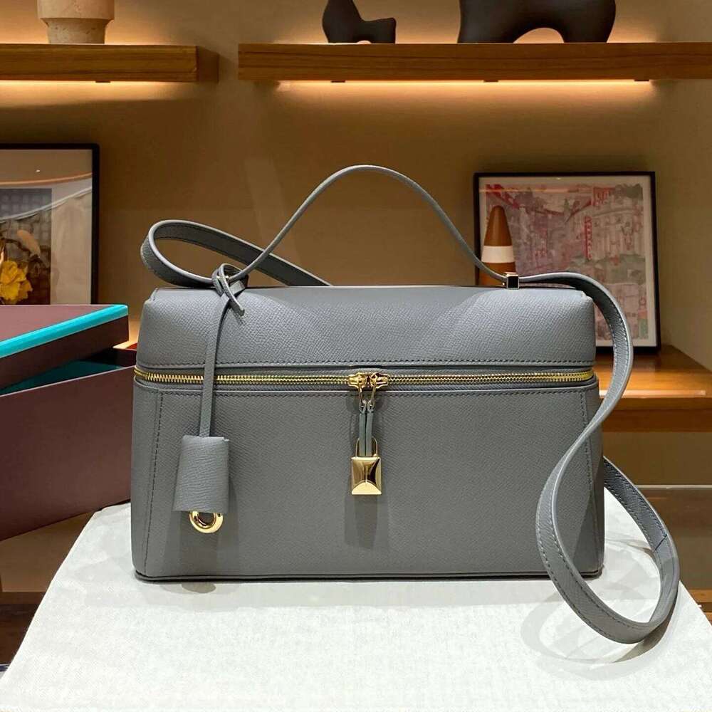 2024 New Large Size Genuine Leather Rice Box Handbag Women's Single Shoulder Slant Crossbody Handheld Bag