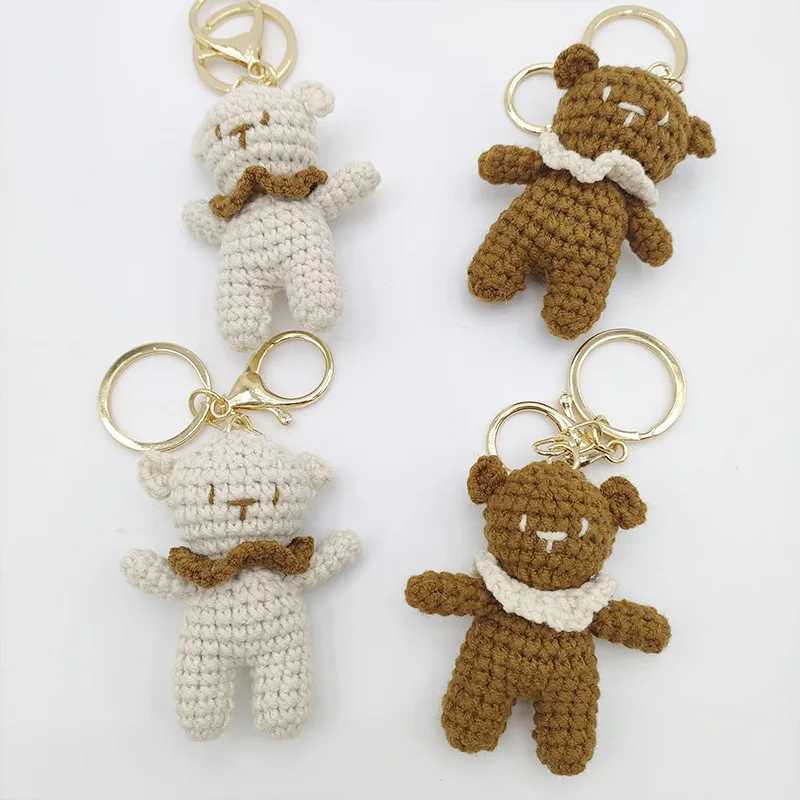 Cute Small Bear Couple Keychains Unique Knitting Cartoon Doll Funny Keyrings For Two Kawaii Crochet Keychain Keys Bag PendantXJ250602