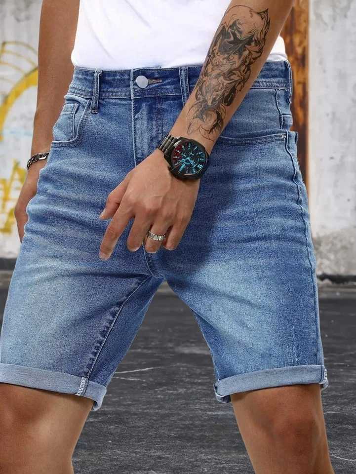 1PC Mens Popular American Street Denim Shorts High-end Simple Design Denim Casual Suitable for Daily Wear Denim Shorts T250603