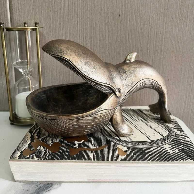 Wh Statue Resin Wh Figurine Fun Candy Dish He Decor Key Bowl for Entryway Table Big Mouth Sculpture Table Art Gifts Y250509