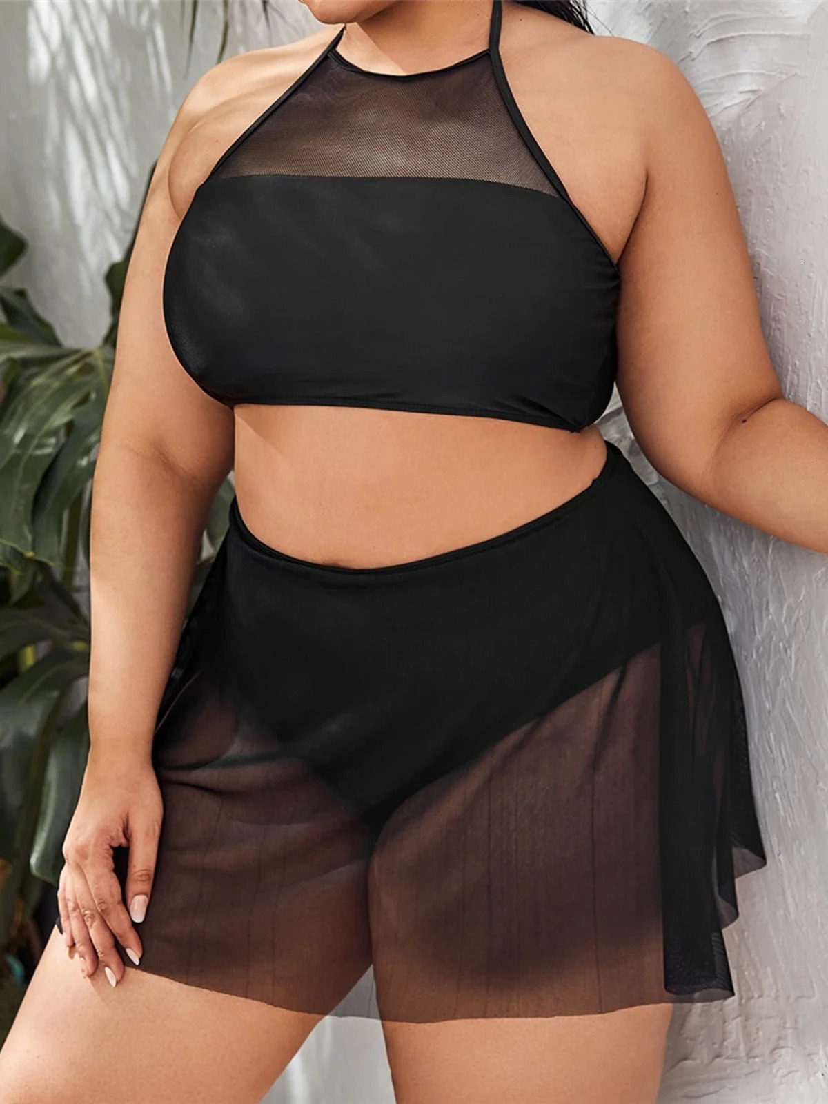 0XL 4XL Halter Bikini Large Size Swimwear Plus Women Swimsuit Female Twopieces set Bather Bathing Suit Swim K6701 250528Z