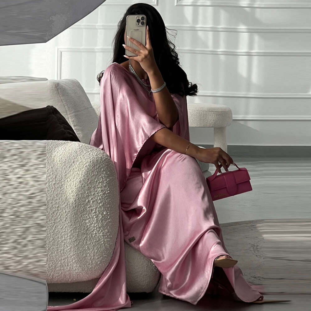 Mq108 Modest Large Sleeve Long Modern Satin Soft Outer Abaya Fashion Dress B5