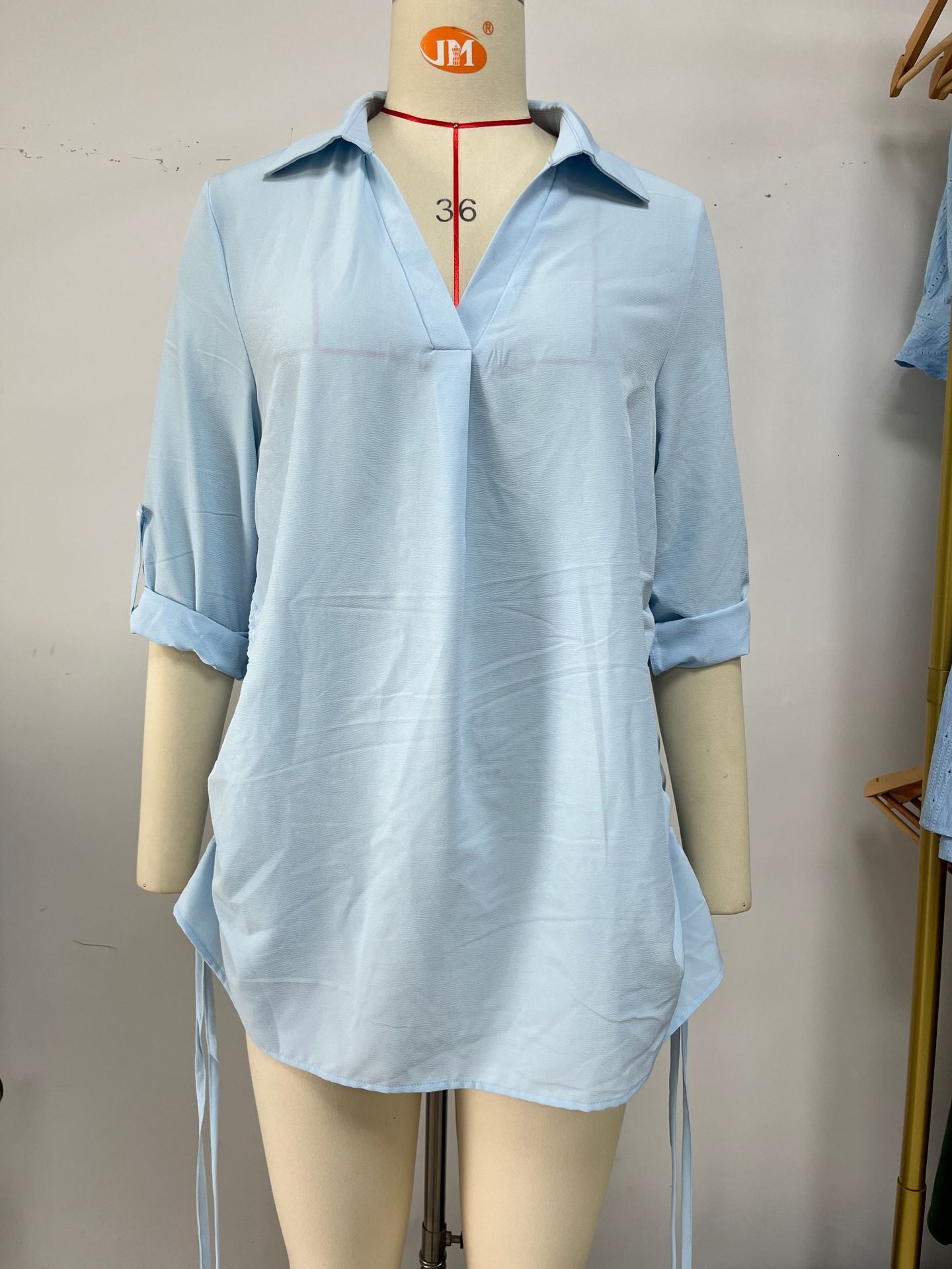 Luxury Designer Clothing European And American Solid Color Lapel Loose Middle Sleeve Chiffon Women's Shirt 2025 New Designer T-shirt