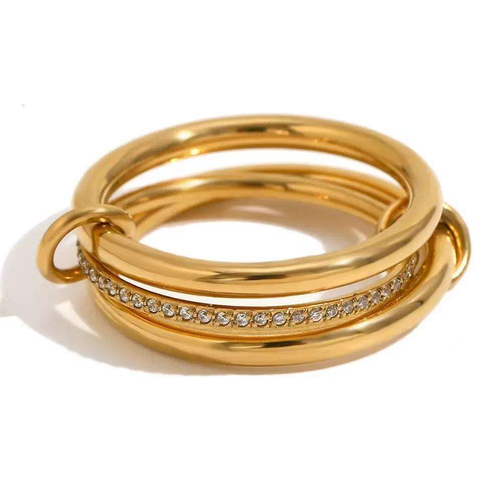 fashion ring niche stainless steel goldplated fourlayer middle diamond joint hand jewelry layered plain band