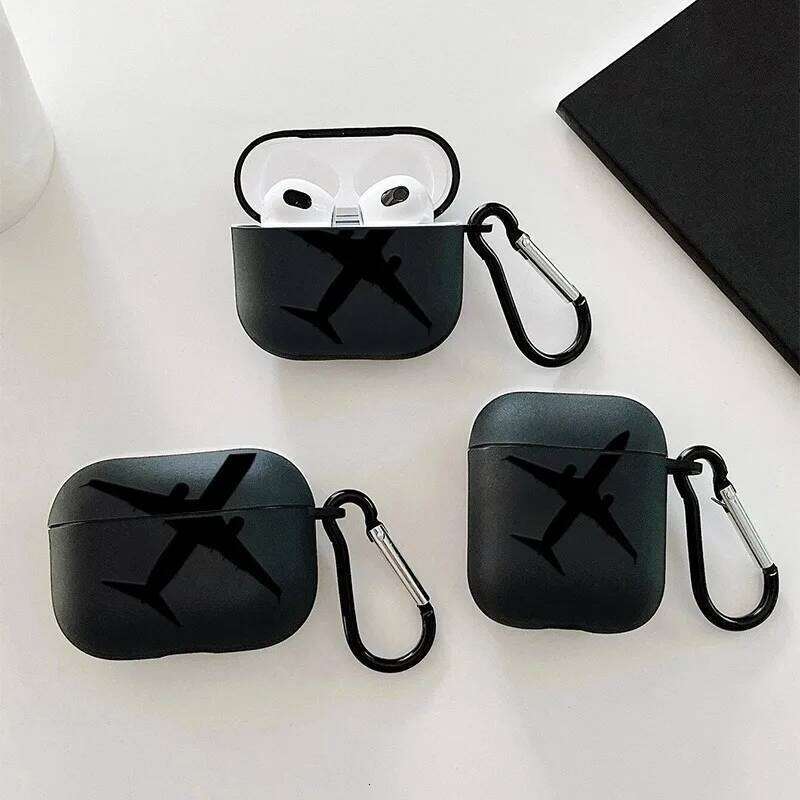 Black Aircraft Graphic Protective 1/2/3/4 Soft Cute Cover for Pro2/Pro Bluetooth Earphone Case Keyring