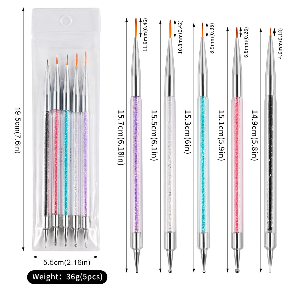 5PCS Stripe Liner Brush Set Nail Painting Pen Dotting Tool Rhinestone Picker Nail Art Accessories for Beauty Health 250528