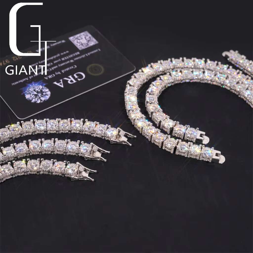Hip Hop Fully Iced Out Double Sides 925 Sterling Silver VVS1 5mm 6.5mm Moissanite Diamond Cluster Tennis Chain Bracelet