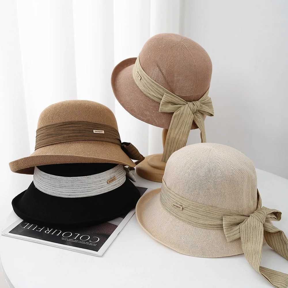 Summer Hat Women New Fashion Breathable Sunshade Sunscreen Wide Brim Sun Beach Accessories Bucket Hat With Bow W250602