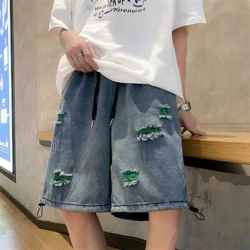Bermuda Man Denim Shorts Baggy Ripped Short Jeans Pants for Men XL Emo Vintage Blue Cut Stretch New In Original Retro Streetwear T250603