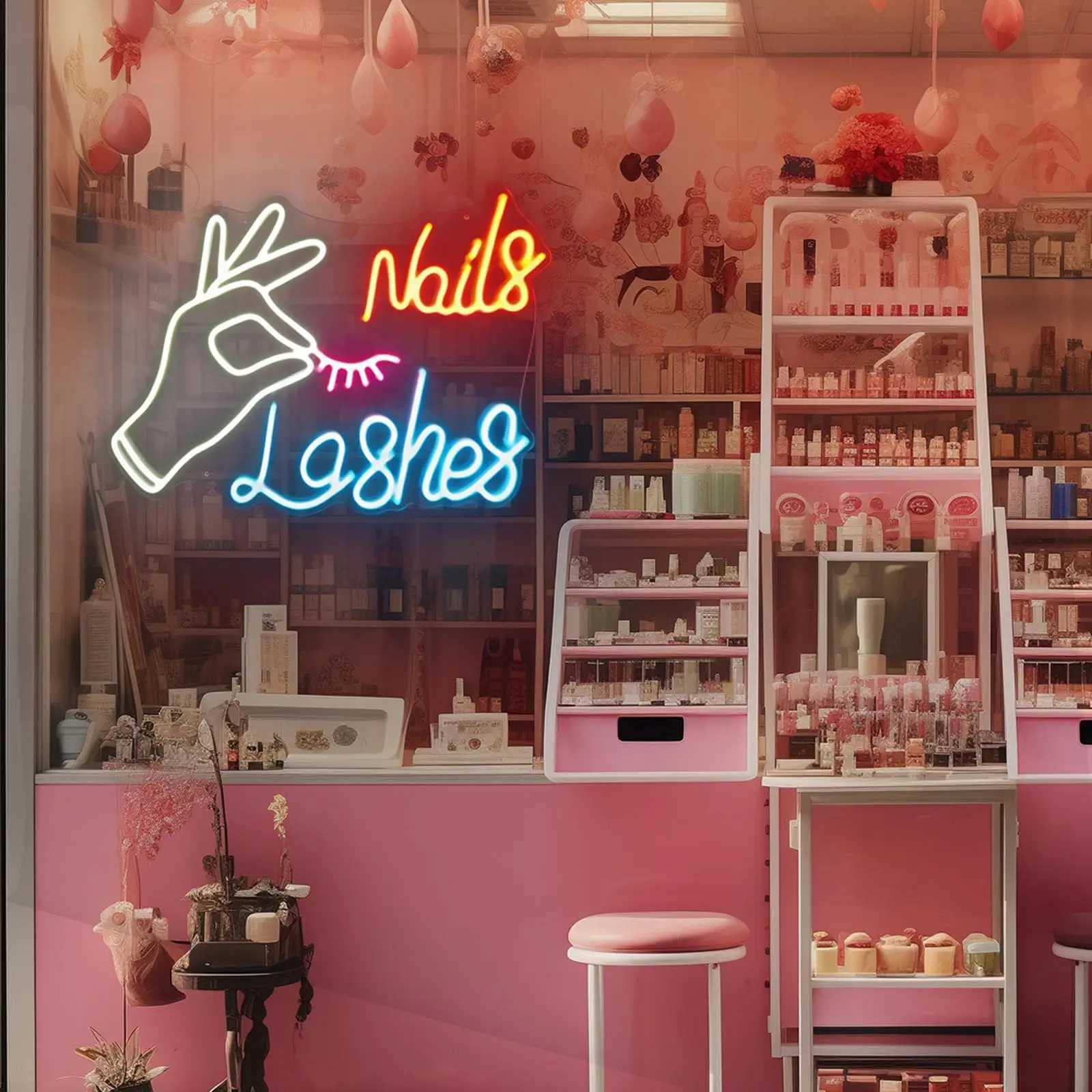 Nails Lashes Neon Sign - Wall Decor Lights for Bedroom Salon Makeup Room Beauty Studio USB PoweredXJ250602