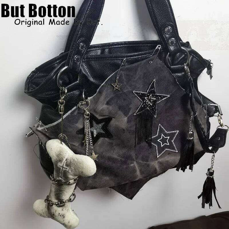Women Y2k Girl Vintage Large Capacity Gothic Handbag Tote Haruku Bag Stars Bones One Shoulder Underarm Bags Messenger Bags